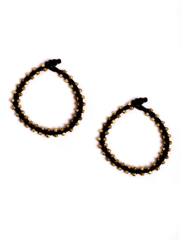 Elegant Black Thread and German Silver Anklets